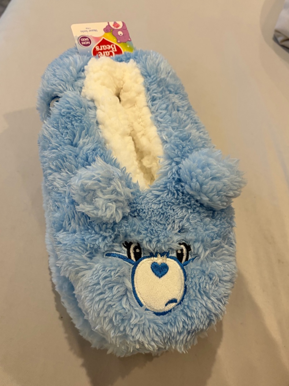 Care Bears Light Blue Plush Slipper Socks with Cream Lining